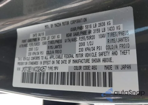 2019 Mazda Cx-9 Signature z USA, uszkodzony, nr VIN JM3TCBEYXK0324257